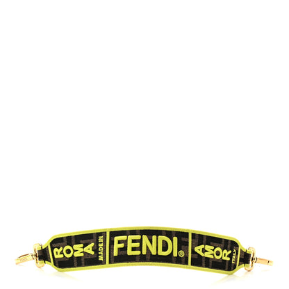 Fendi Fabric Jacquard FF 1974 Logo Threaded Edge Mini Strap You Tobacco Moro Giallo Fluo 1 of 4
