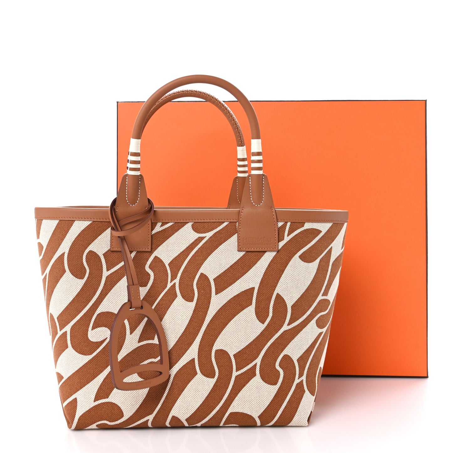 H Plume Canvas Swift Printed Maillons & Co Steeple 25 Bag Fauve Ecru Beige Gold