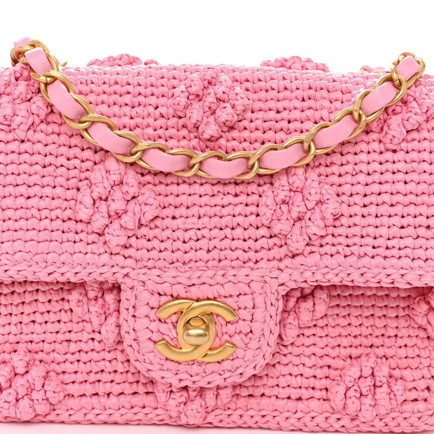 Raffia Small Dolce Raffia Flap Bag Pink