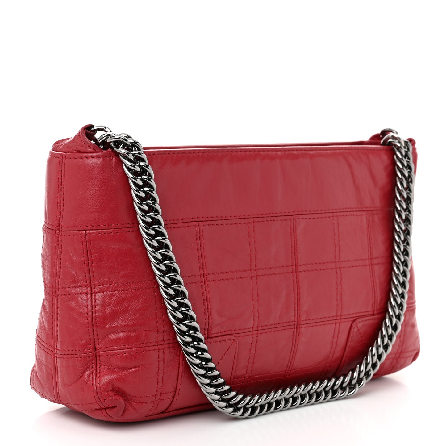 Lambskin Square Stitched Lax Shoulder Bag Red