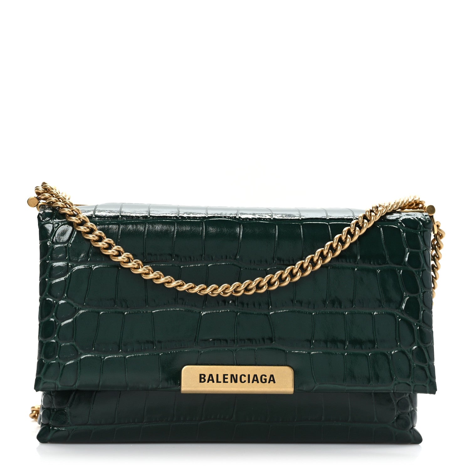 Balenciaga Shiny Extra Supple Calfskin Crocodile Embossed Small Triplet Bag Forest Green 1 of 9
