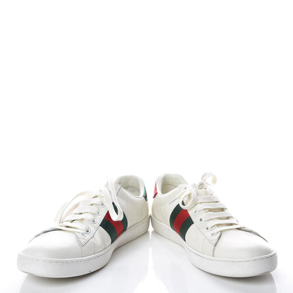 Gucci Miro Soft Calfskin Laminated Ayers Web Bee Embroidered Mens Ace Sneakers 9 White Red Flame Green 5 of 12