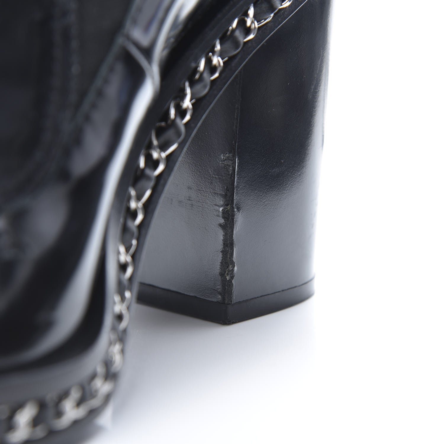 Chanel Patent Chained Tall Combat Boots 38.5 Black 10 of 13