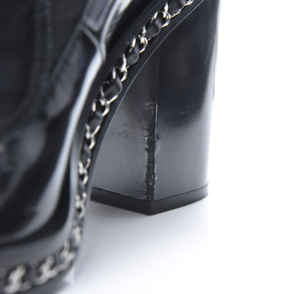 Chanel Patent Chained Tall Combat Boots 38.5 Black 10 of 13
