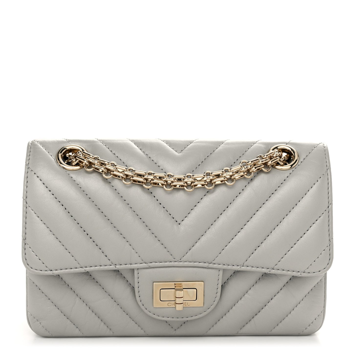 Metallic Aged Calfskin Chevron Quilted 2.55 Reissue Mini Flap Silver