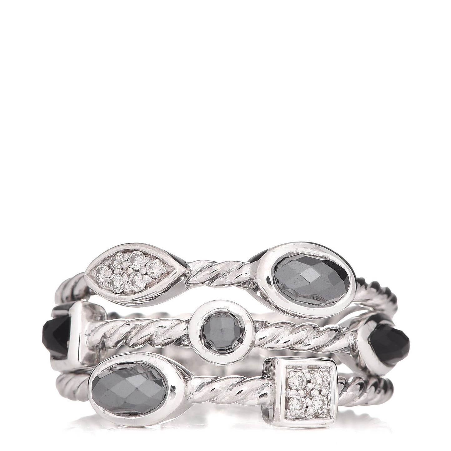 Sterling Silver Diamond Black Onyx Hematine Confetti 3 Row Ring 50 5.5