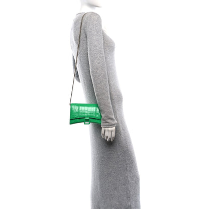Balenciaga Shiny Calfskin Crocodile Embossed Hourglass Chain Bag Vivid Green 2 of 9