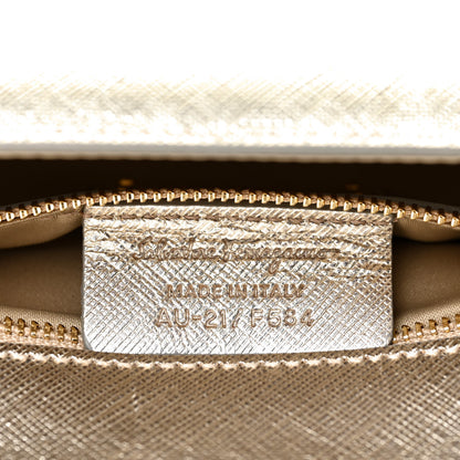 Salvatore Ferragamo Metallic Hammered Calfskin Vara Bow Chain Flap Crossbody Silver Gold 12 of 23