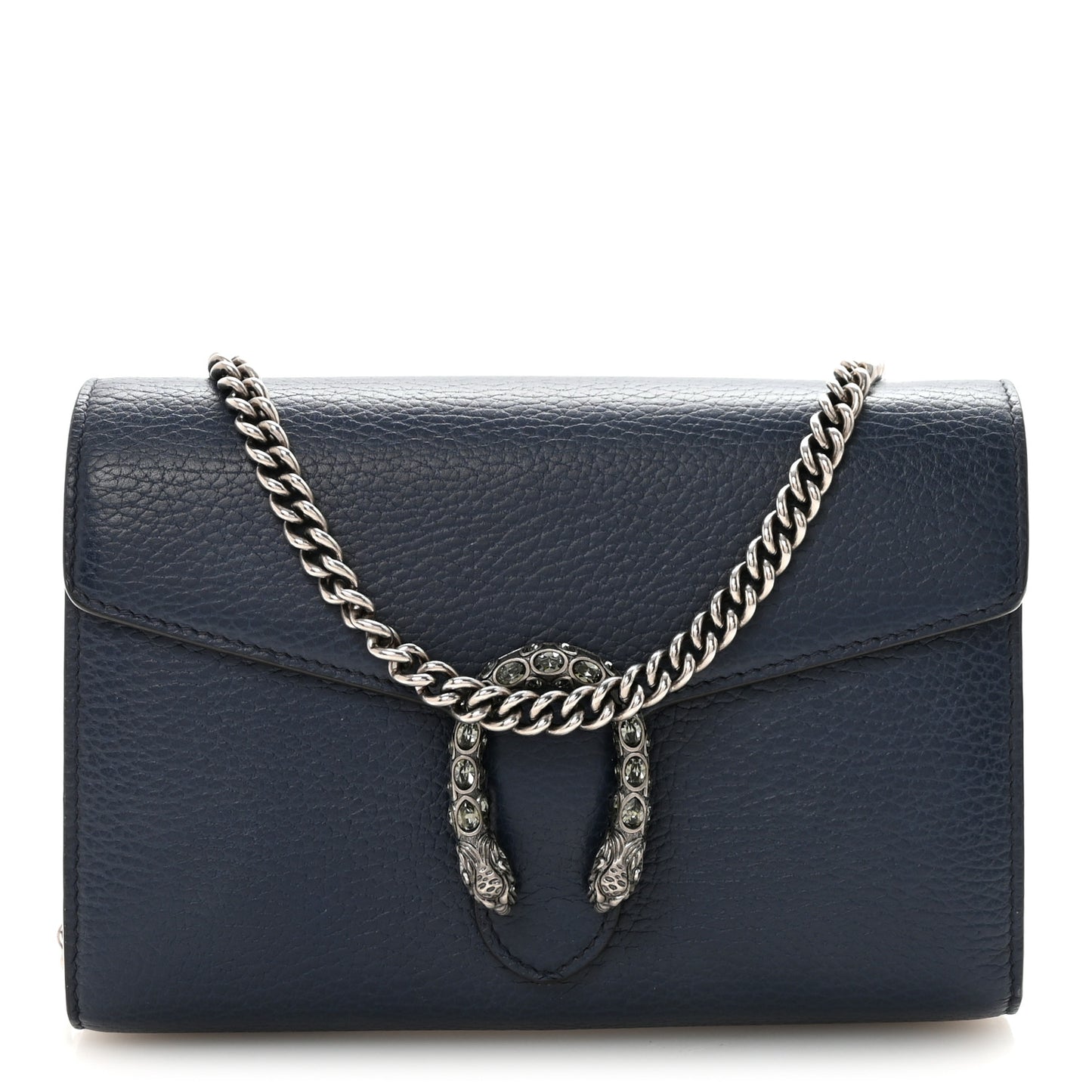 Dollar Calfskin Crystal Mini Dionysus Chain Wallet Blue Agata Black Diamond