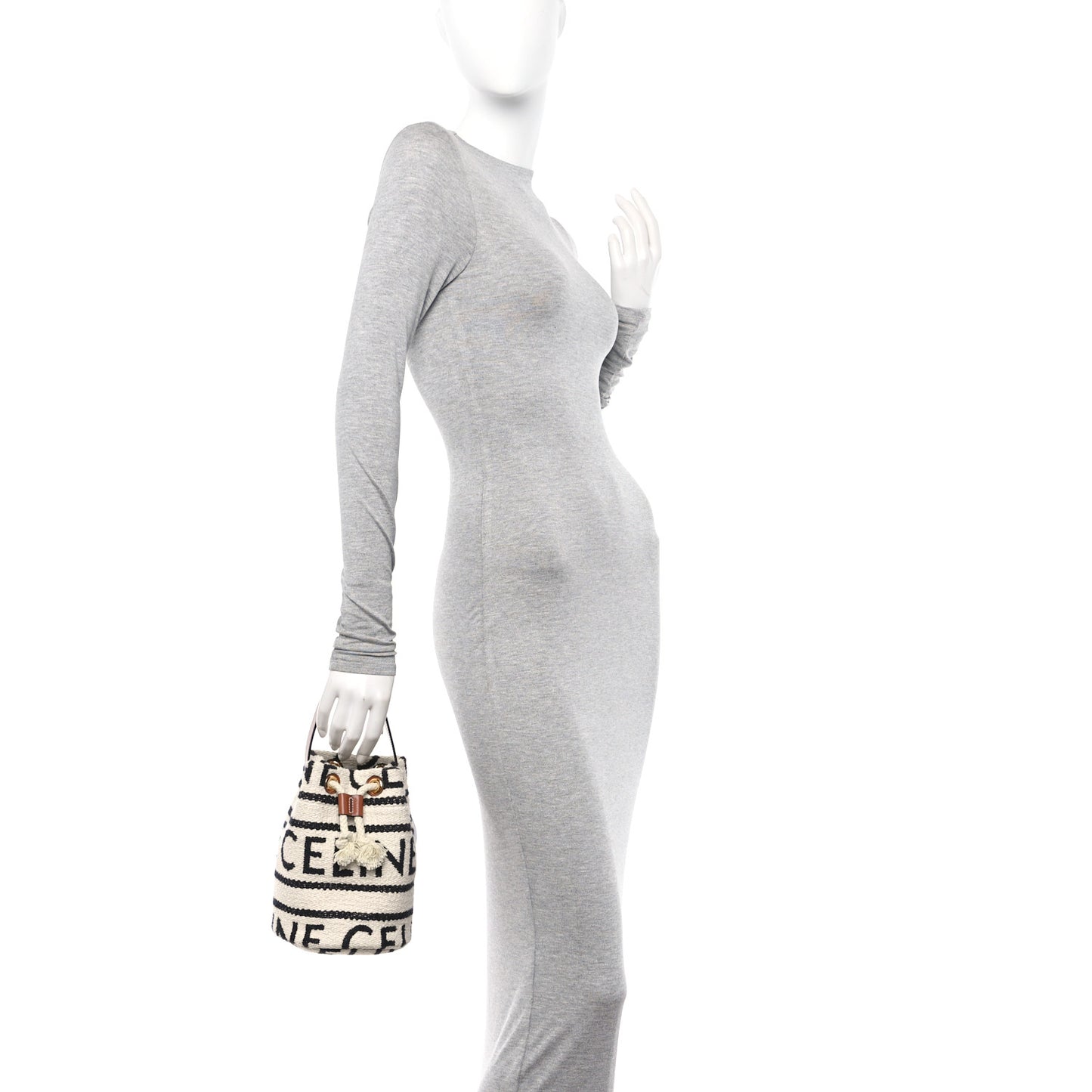 All Over Textile Calfskin Striped Teen Drawstring Bag White Black