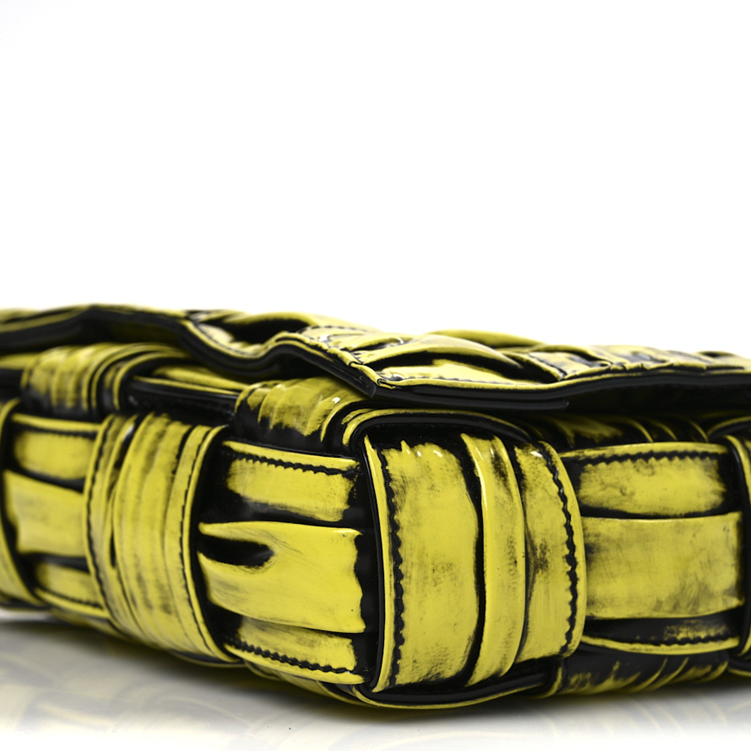 Bottega Veneta Patent Maxi Intrecciato Padded Cassette Crossbody Bag New Chartreuse Black 10 of 11