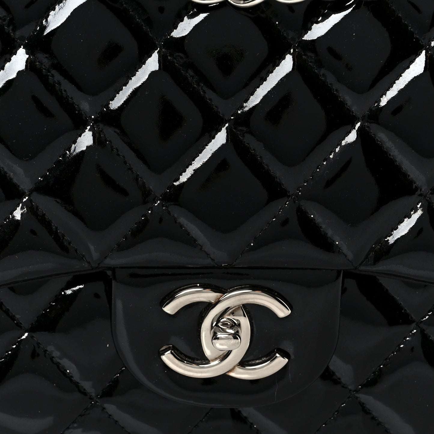 Patent Quilted Maxi Double Flap Black