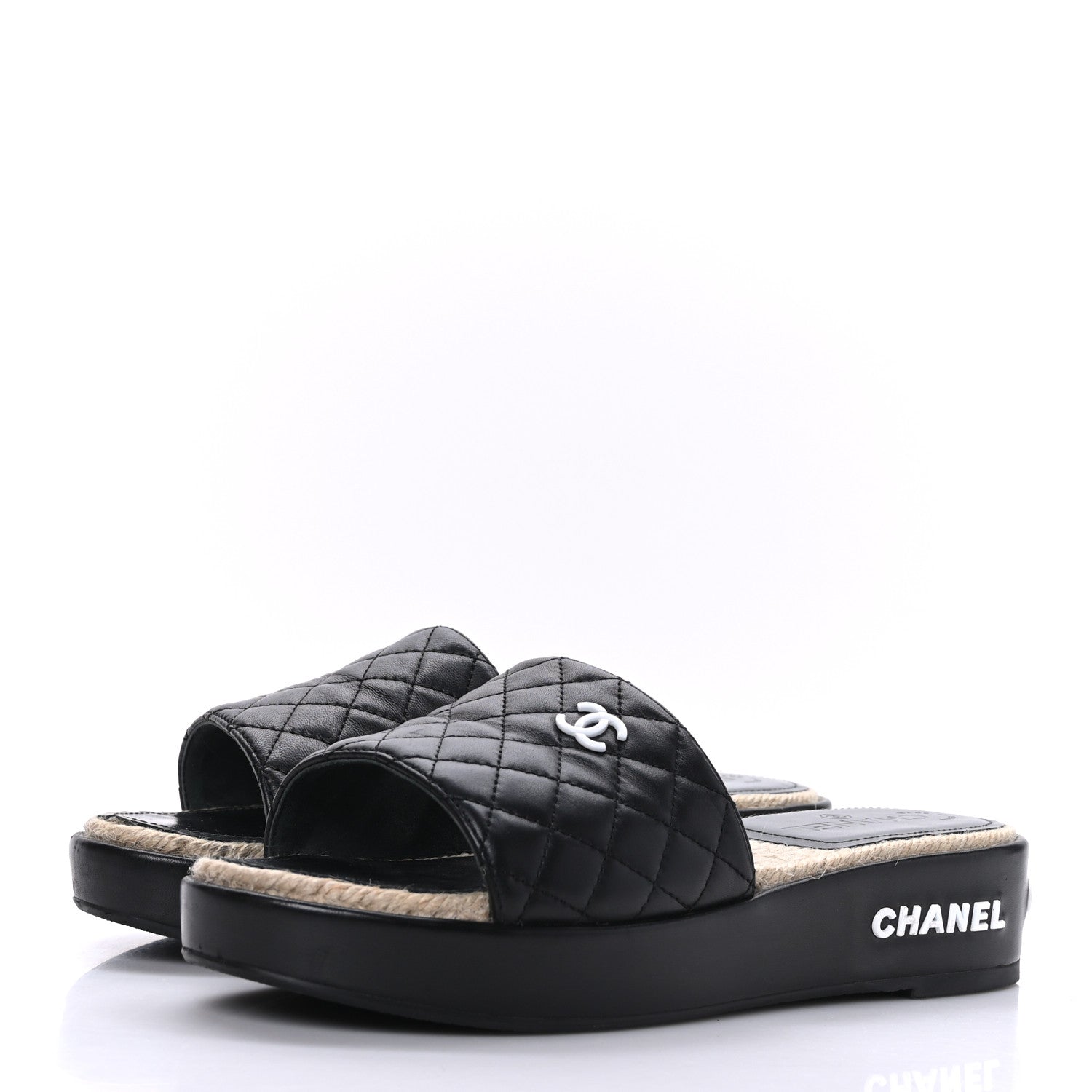Chanel Lambskin Quilted CC Espadrille Slip On Sandals 40 Black 3 of 9