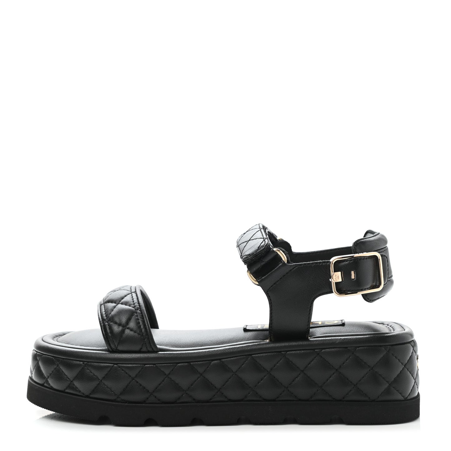 Lambskin Quilted Platform Sandals 36.5 Black