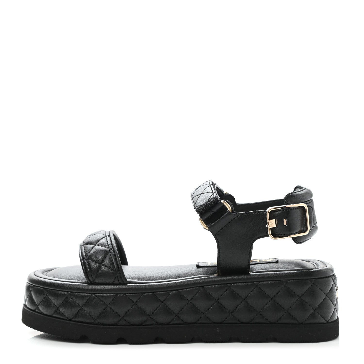 Chanel Lambskin Quilted Platform Sandals 36.5 Black 1 of 9