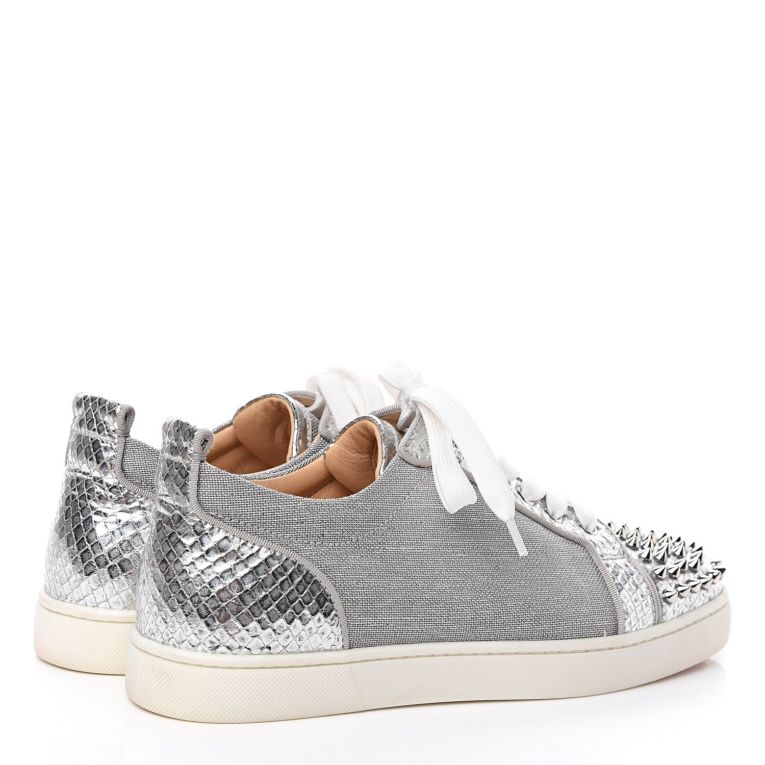 Christian Louboutin Metallic Louis Junior Spikes Flat Sneakers 41 Silver 4 of 11