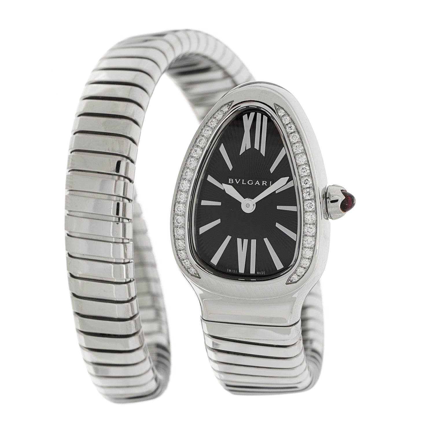 Bulgari Stainless Steel Diamond Bezel 35mm Serpenti Tubogas Quartz Watch Black 1 of 4