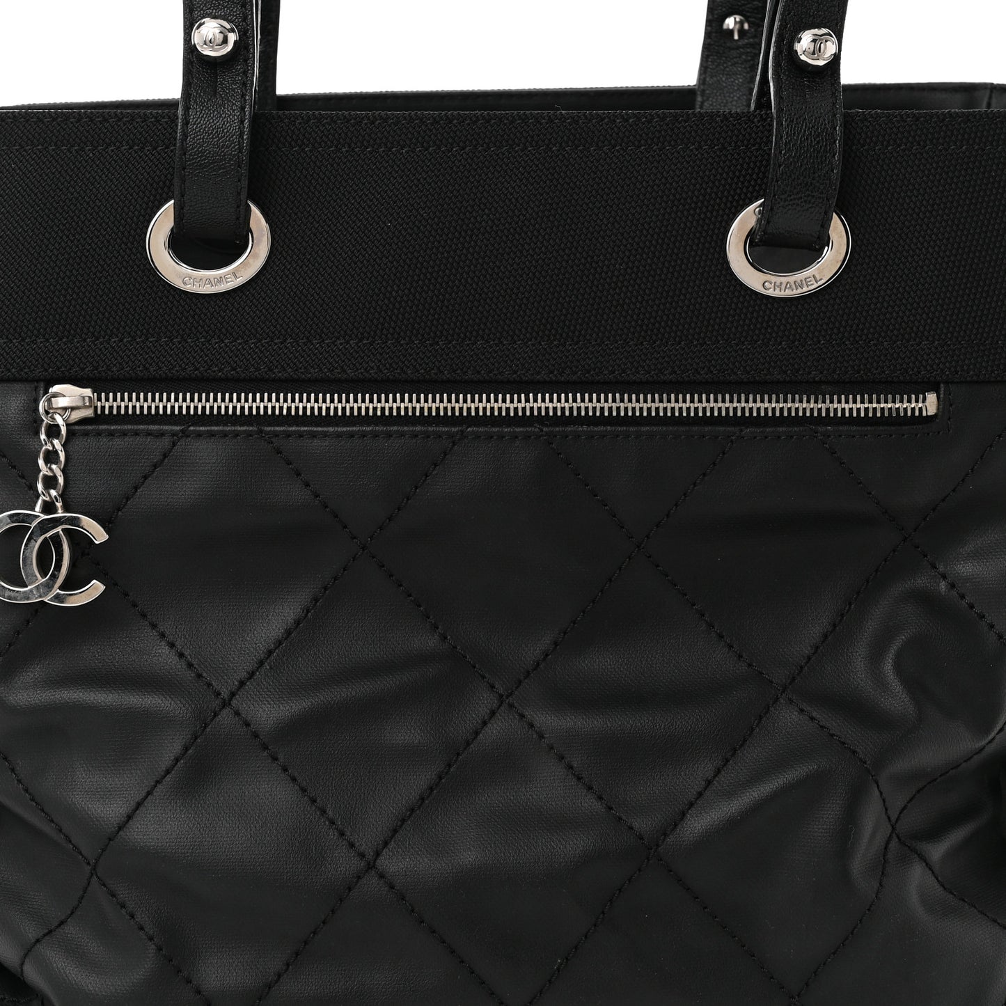 Coated Canvas Quilted Large Paris Biarritz Tote Black