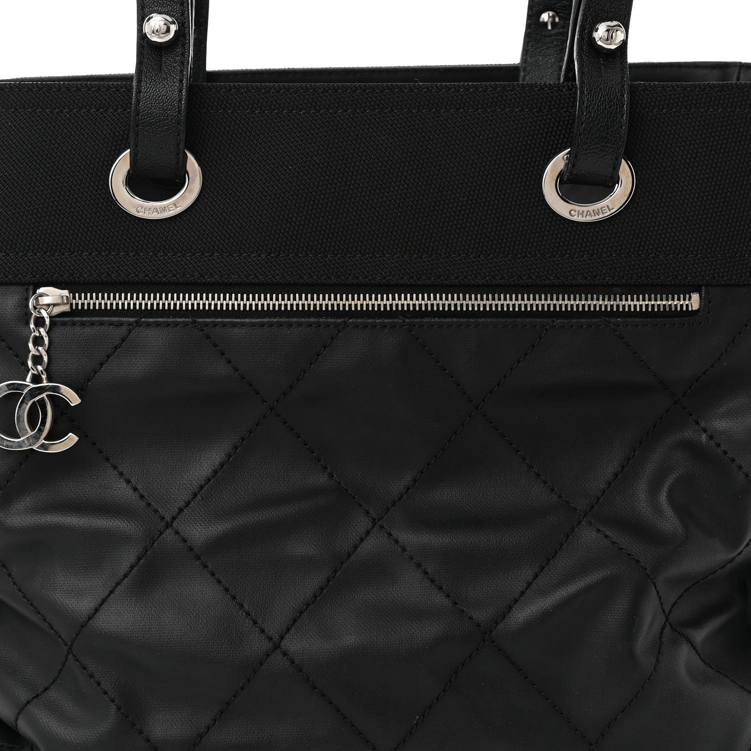 Chanel Coated Canvas Quilted Large Paris Biarritz Tote Black 9 of 13