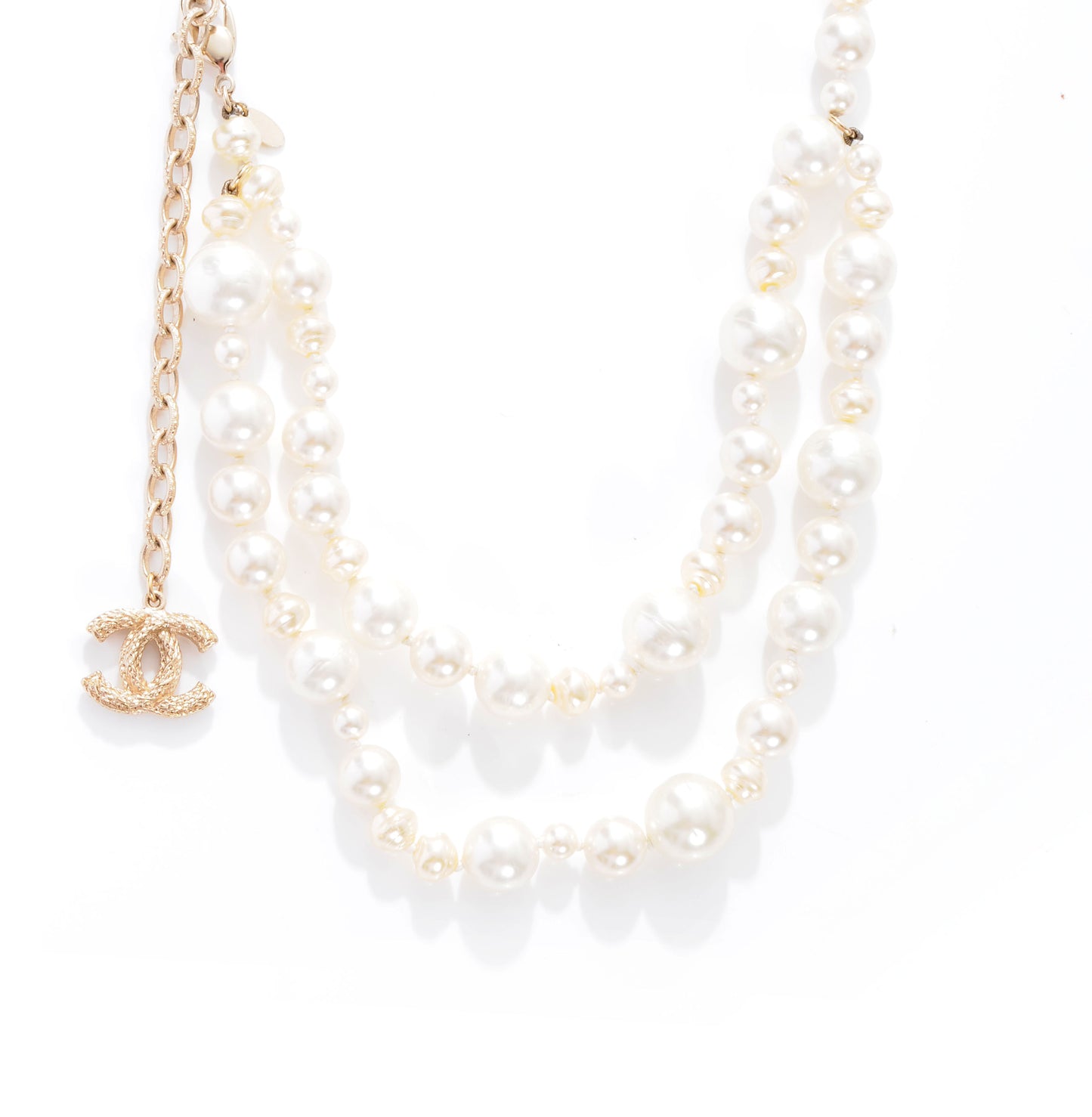 Irregular Pearl Double Strand CC Paris Shanghai Necklace Gold