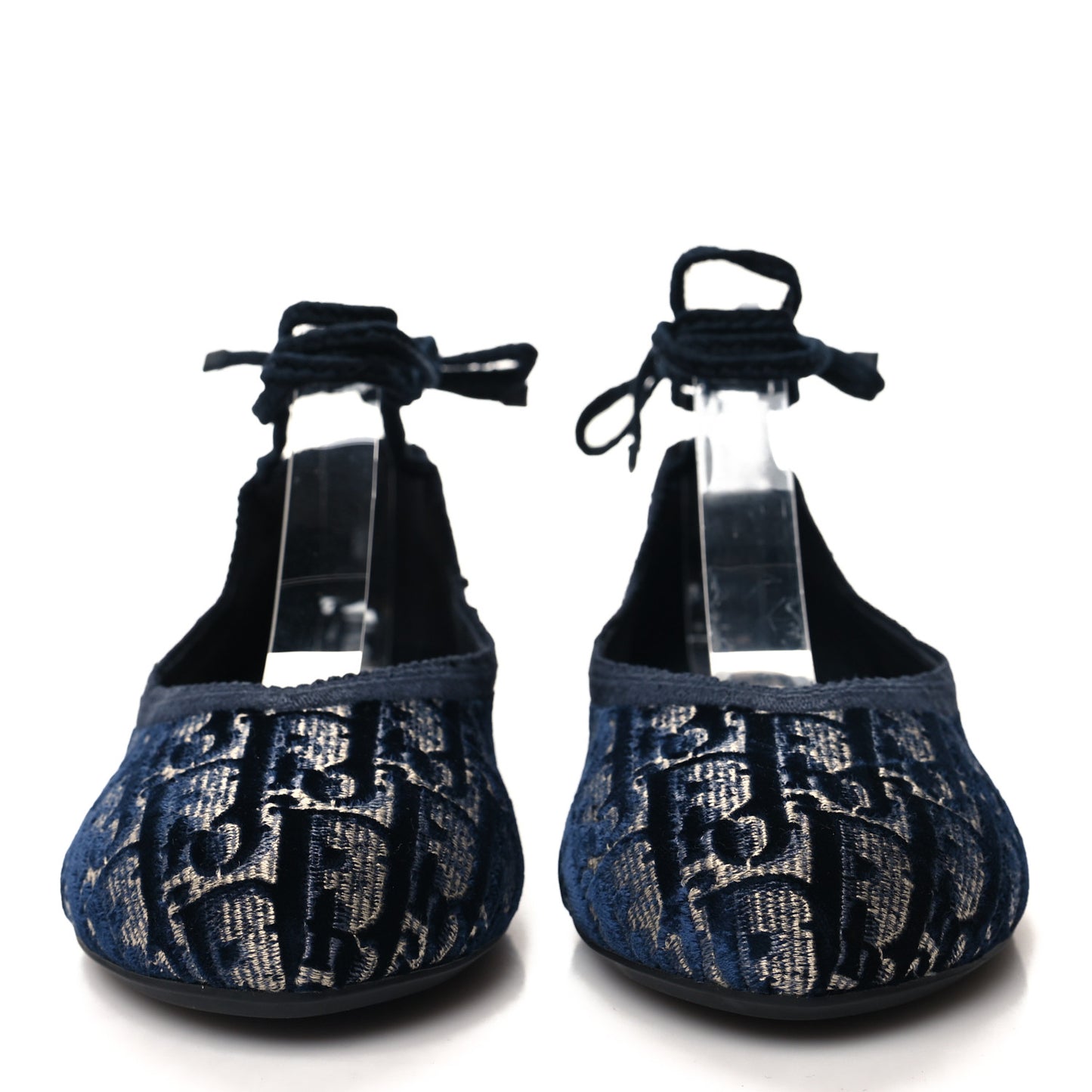 Velvet Oblique Poeme Laced Ballerina Flats 36.5 Blue