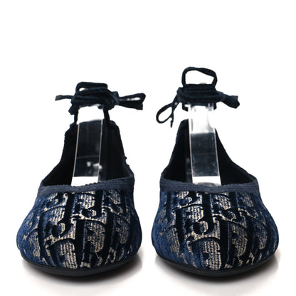 Christian Dior Velvet Oblique Poeme Laced Ballerina Flats 36.5 Blue 2 of 9