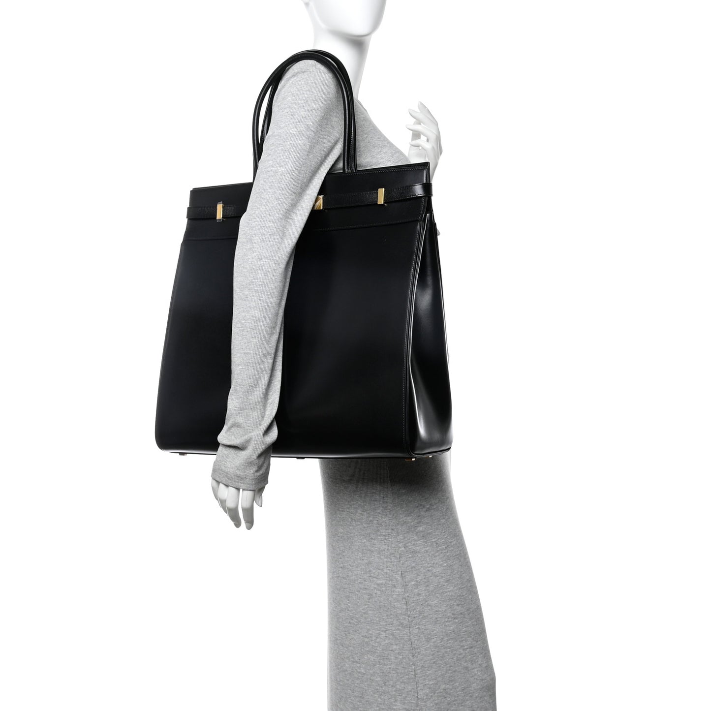 Smooth Calfskin Manhattan North South Shopper Tote Black