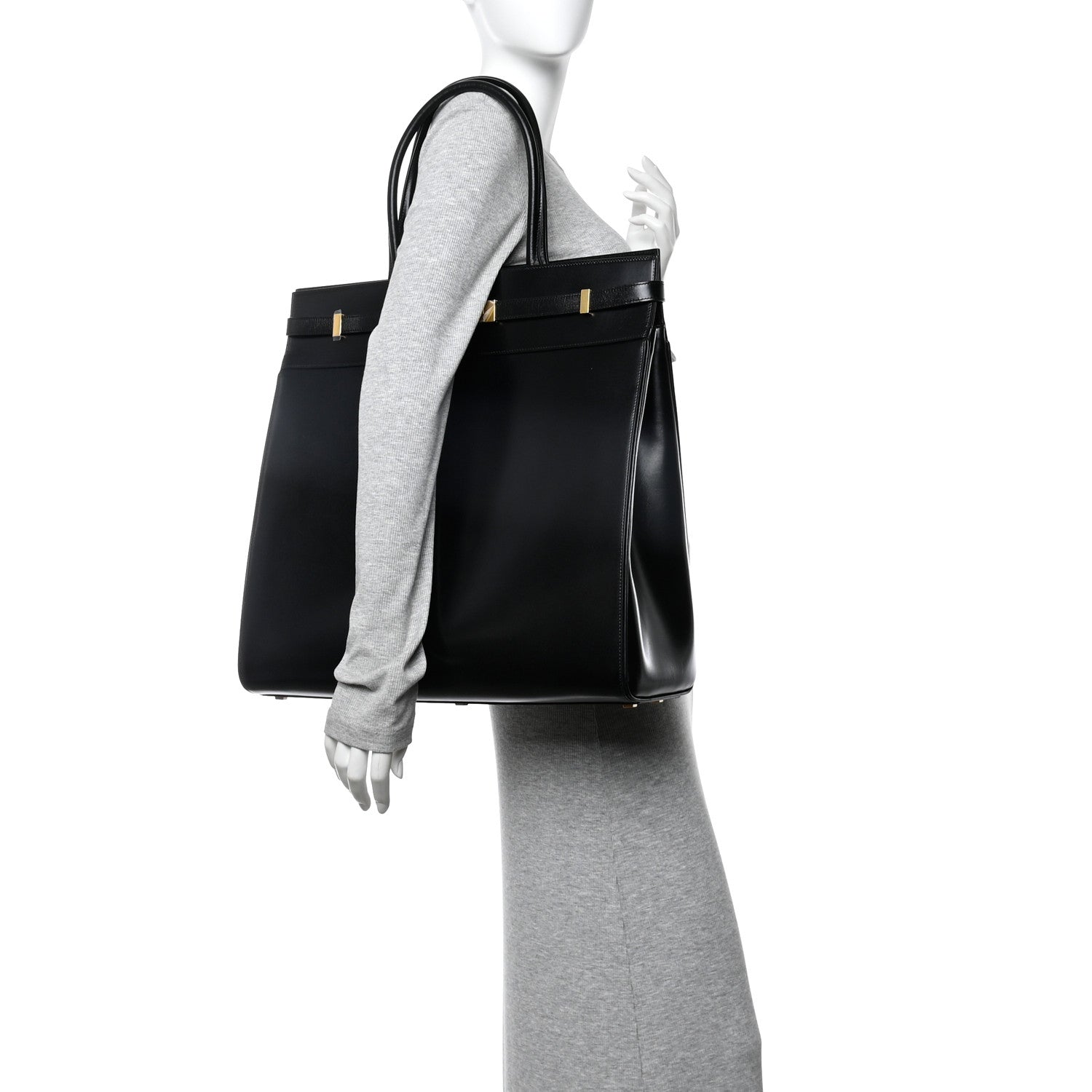Saint Laurent Smooth Calfskin Manhattan North South Shopper Tote Black 2 of 11