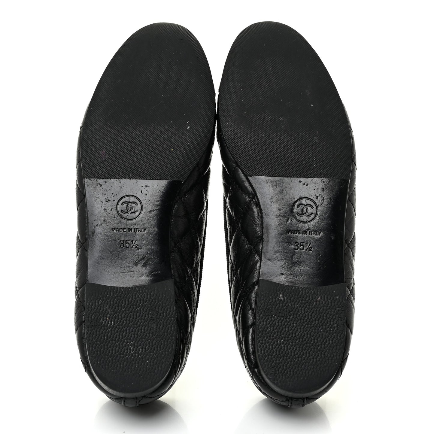 Aged Calfskin Quilted Cap Toe Ballerina Flats 35.5 Black
