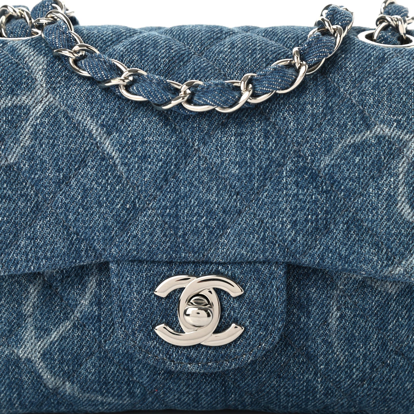 Denim CC Quilted Mini Square Flap Blue