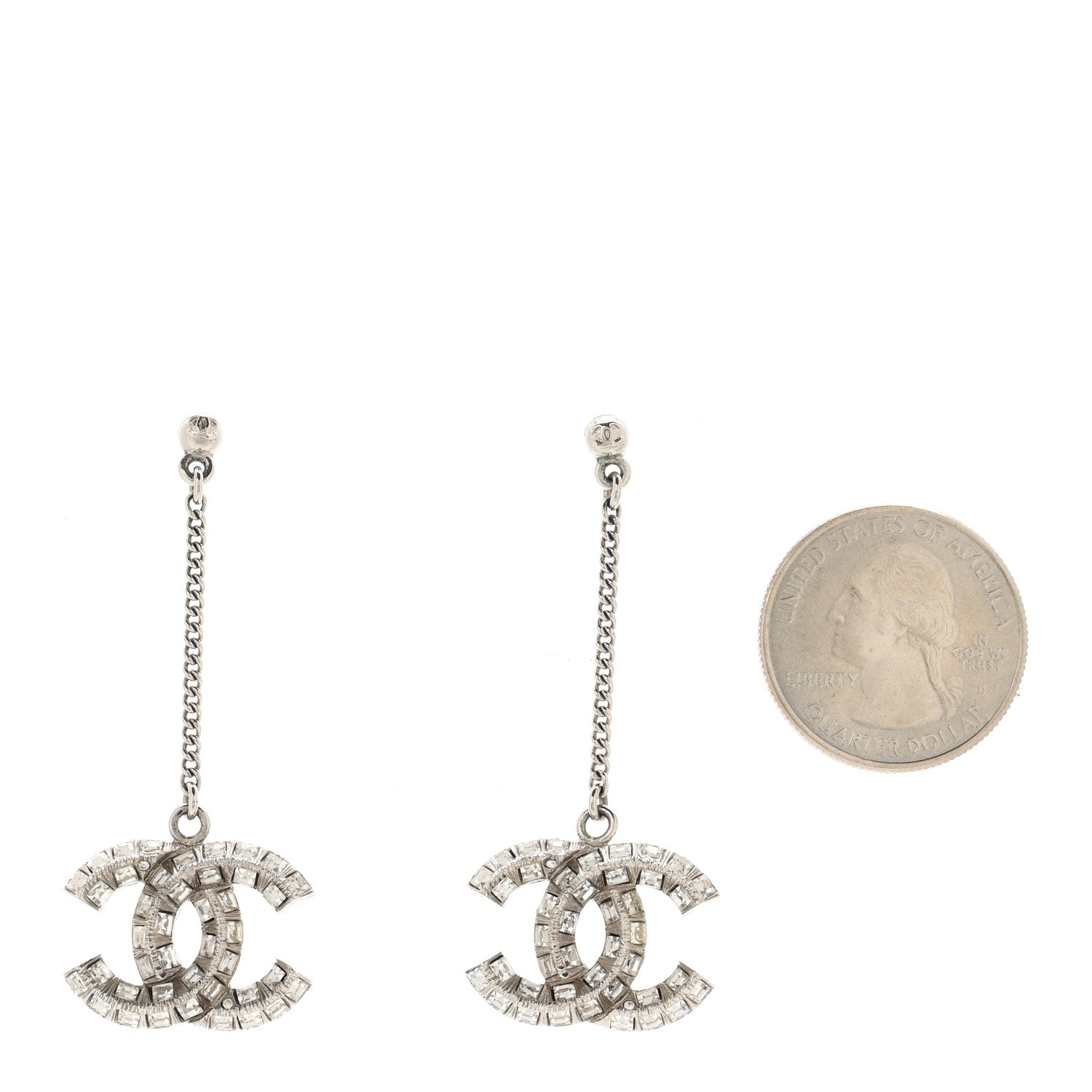 Chanel Baguette Crystal CC Drop Earrings Silver 2 of 5