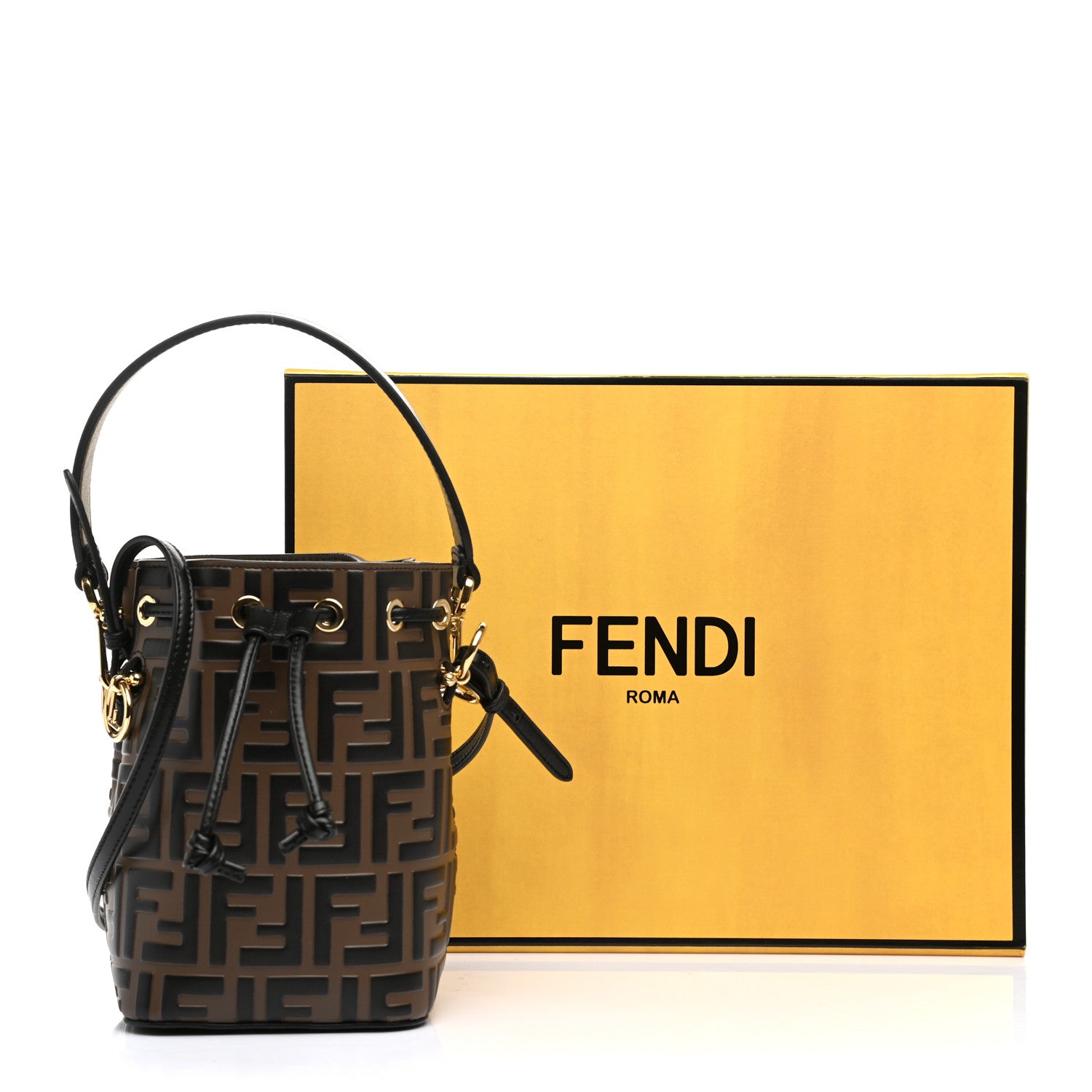Fendi Vitello Liberty F is Fendi Bi-Color FF 1974 Embossed Mini Mon Tresor Bucket Bag Maya Black 11 of 11