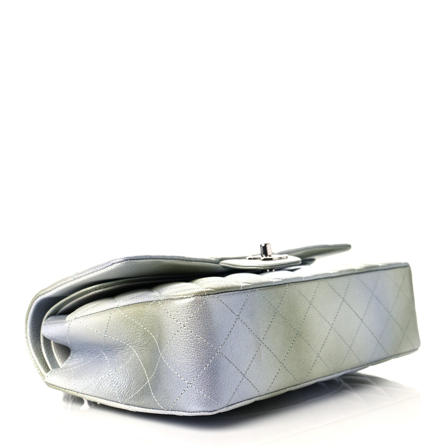Metallic Goatskin Quilted Ombre Medium Double Flap Grey Green