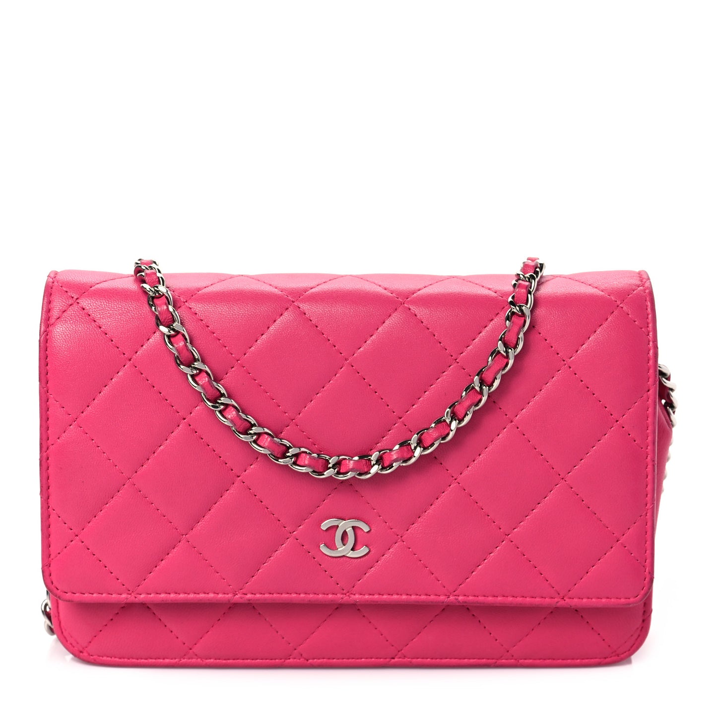 Lambskin Quilted Wallet on Chain WOC Pink