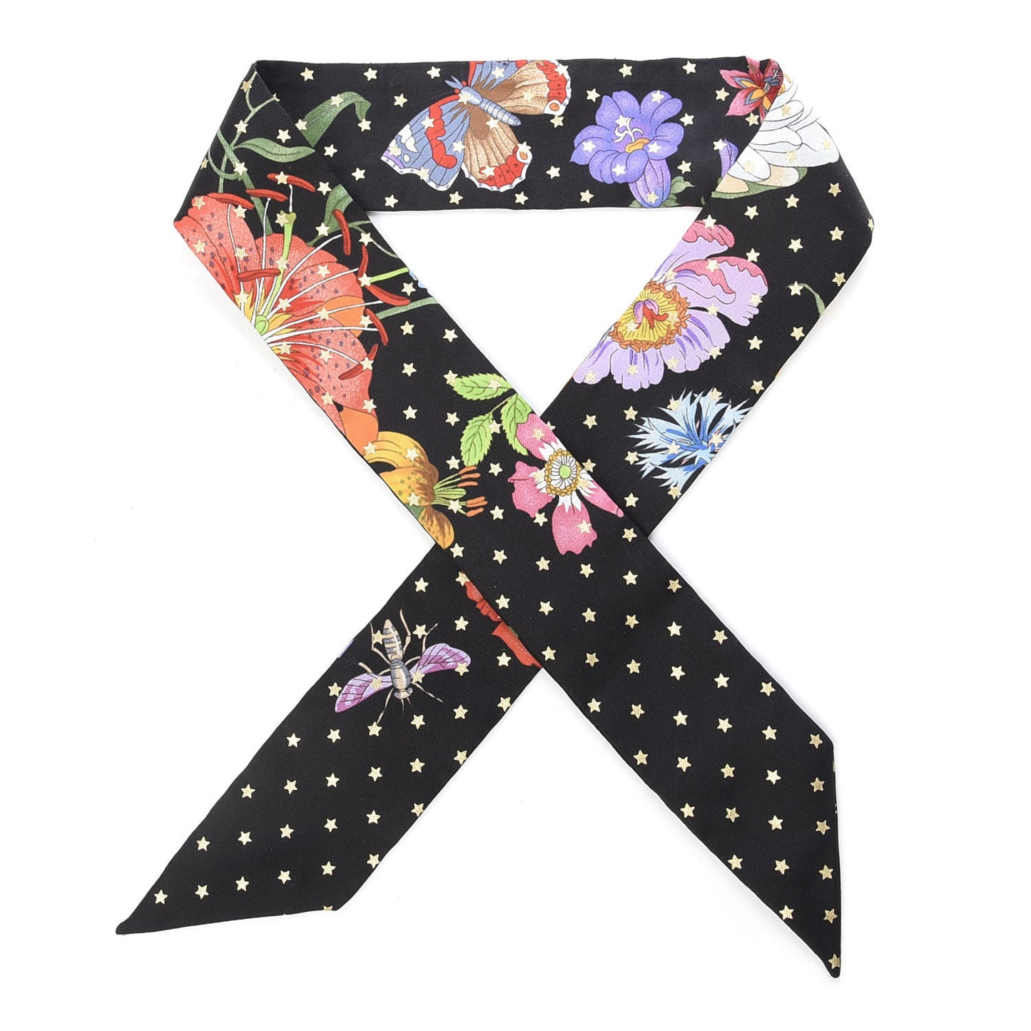 Silk Twill Goldy Neck Bow Scarf Black