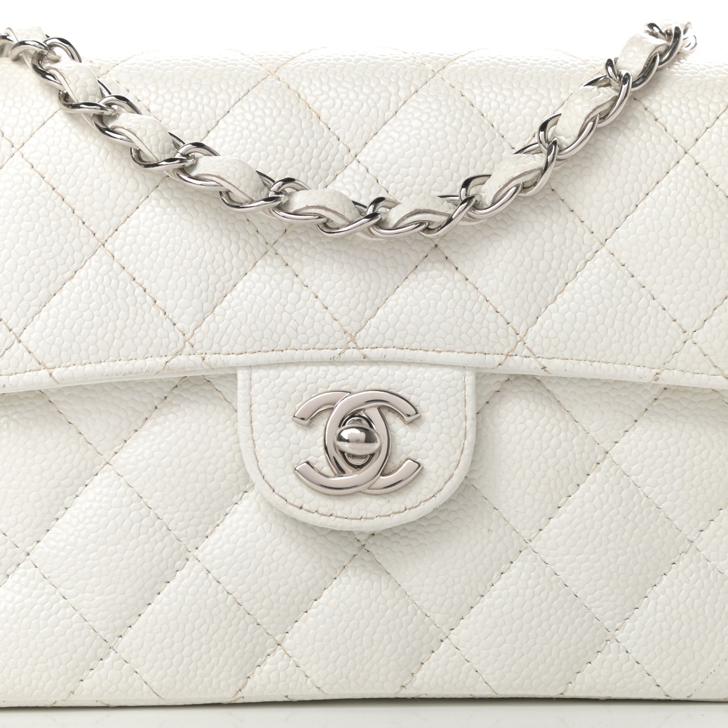 Caviar Quilted Mini Square Flap White