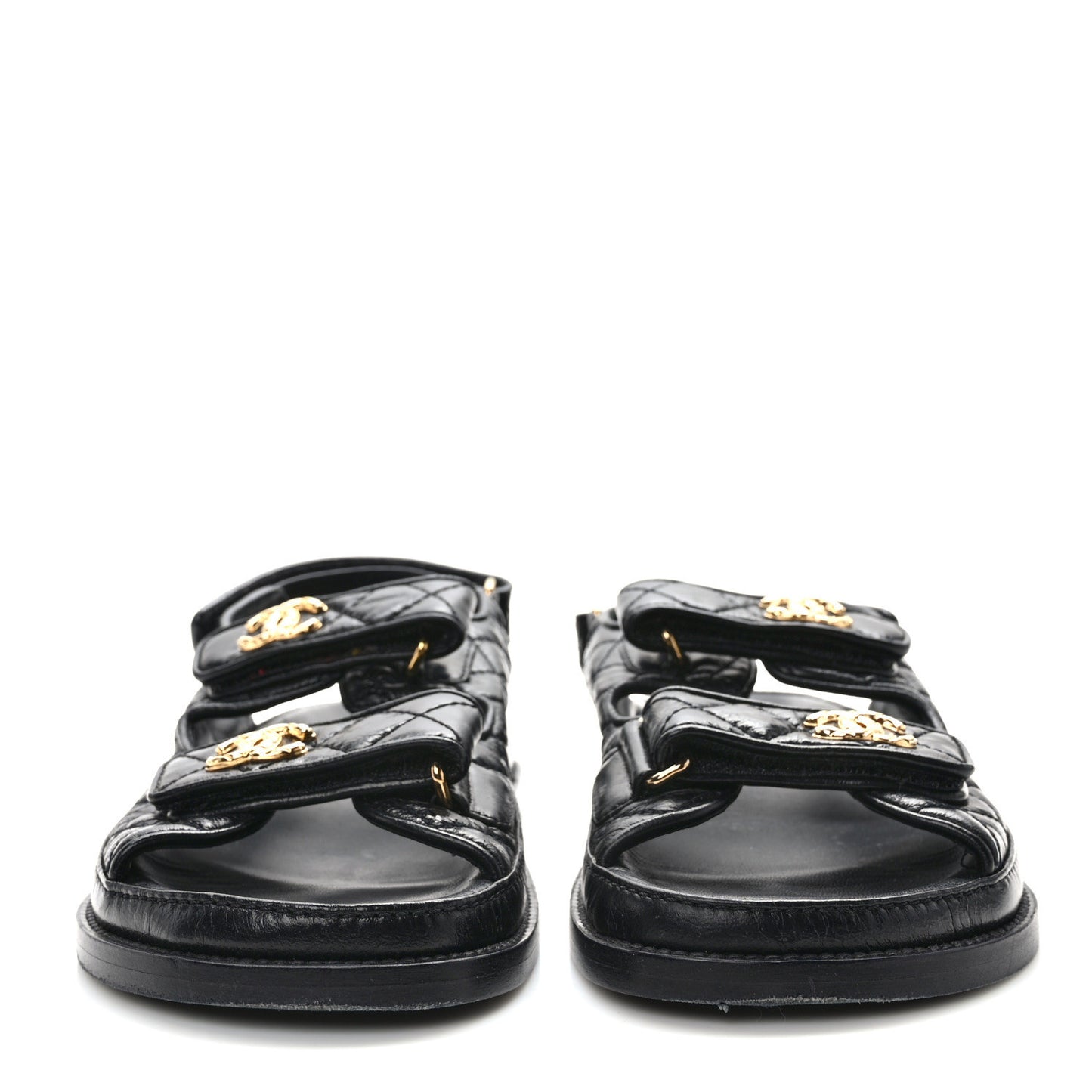 Crumpled Shiny Lambskin Velcro Dad Sandals 38 Black
