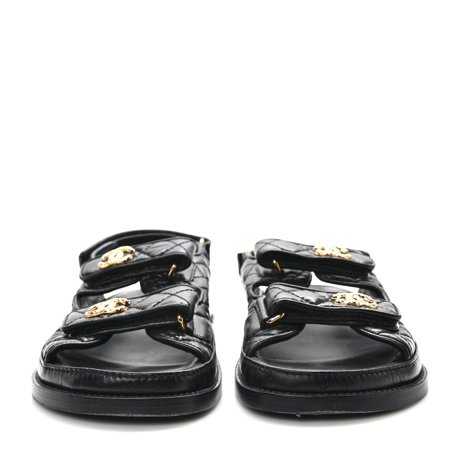 Chanel Crumpled Shiny Lambskin Velcro Dad Sandals 38 Black 2 of 8