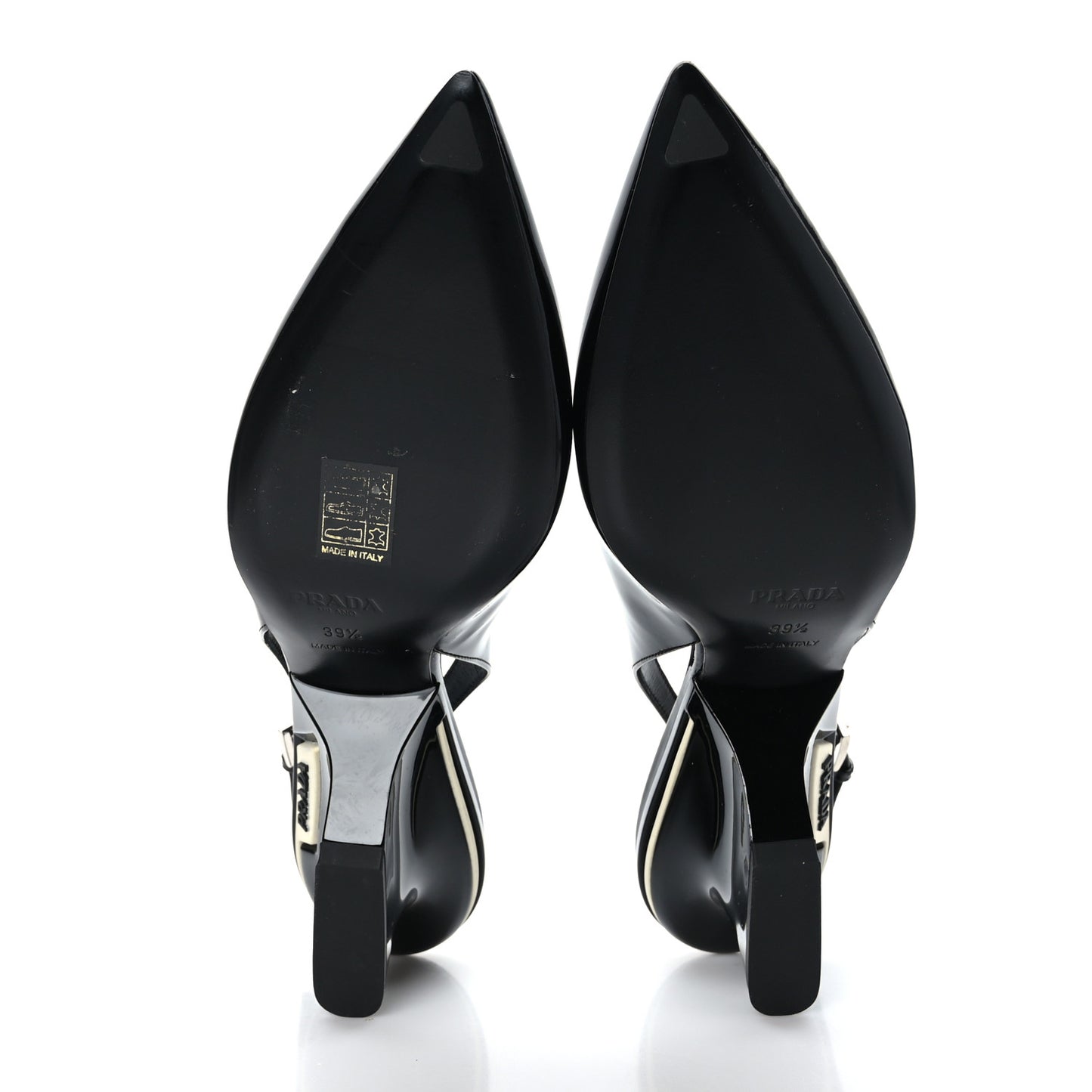 Patent Calfskin Logo Pointed Toe Slingback Wedges 39.5 Black