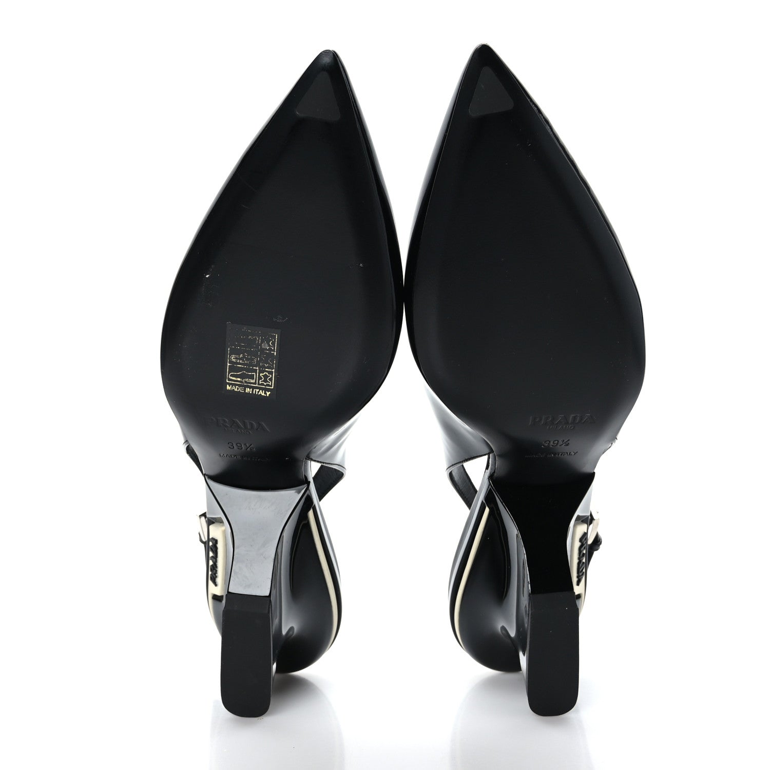 Prada Patent Calfskin Logo Pointed Toe Slingback Wedges 39.5 Black 6 of 7