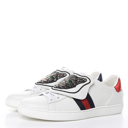 Gucci Calfskin Sequins Web Cat Womens Ace Sneakers 40 White 3 of 9