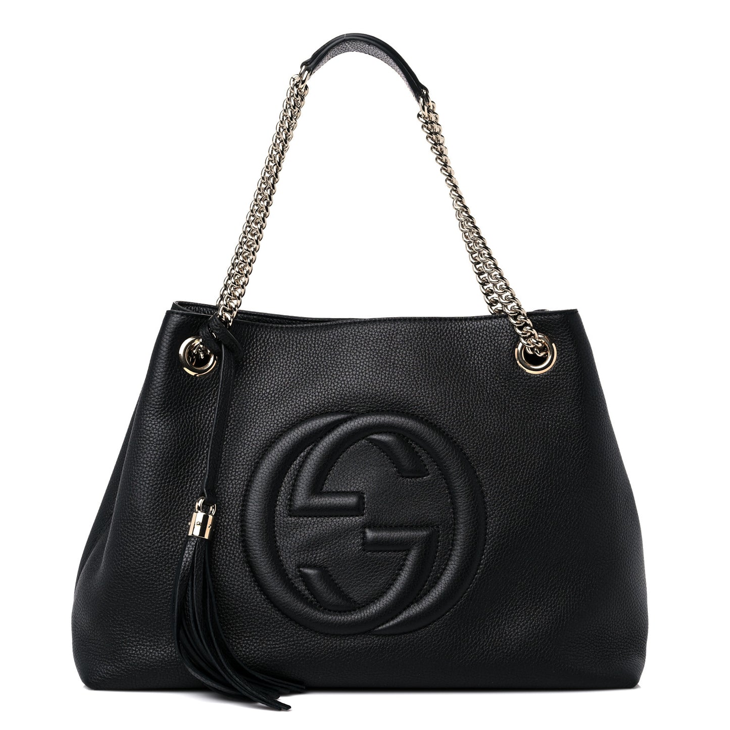 Pebbled Calfskin Medium Soho Chain Shoulder Bag Black
