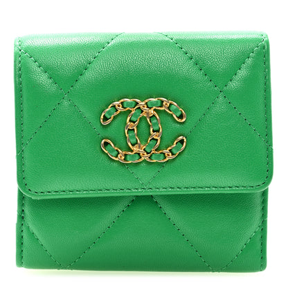 Chanel Goatskin Quilted Chanel 19 Small Flap Wallet Green 1 of 7
