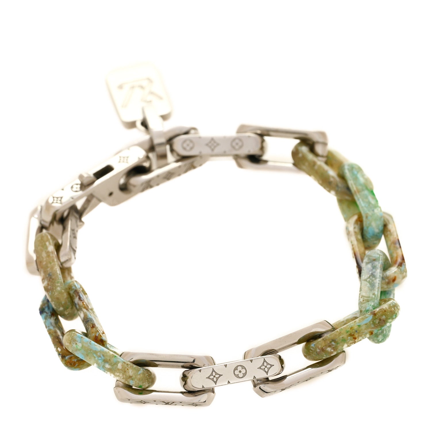 Louis Vuitton Metal Resin Monogram Chain Bracelet  Silver 1 of 5