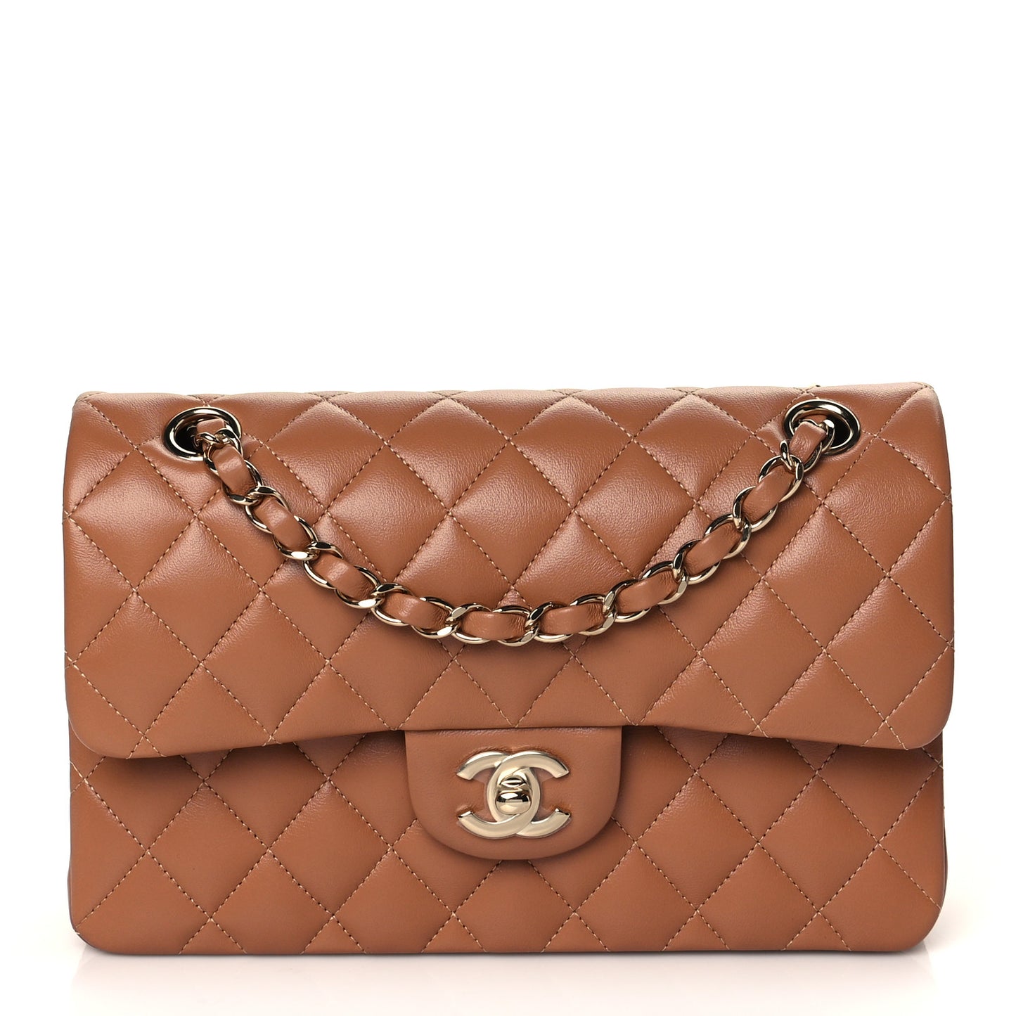 Lambskin Quilted Small Double Flap Brown