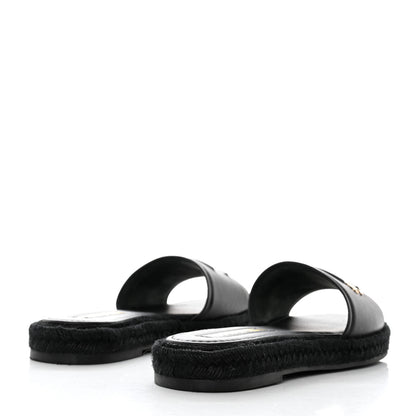 Chanel Lambskin Espadrille Mule Sandals 38 Black 4 of 9
