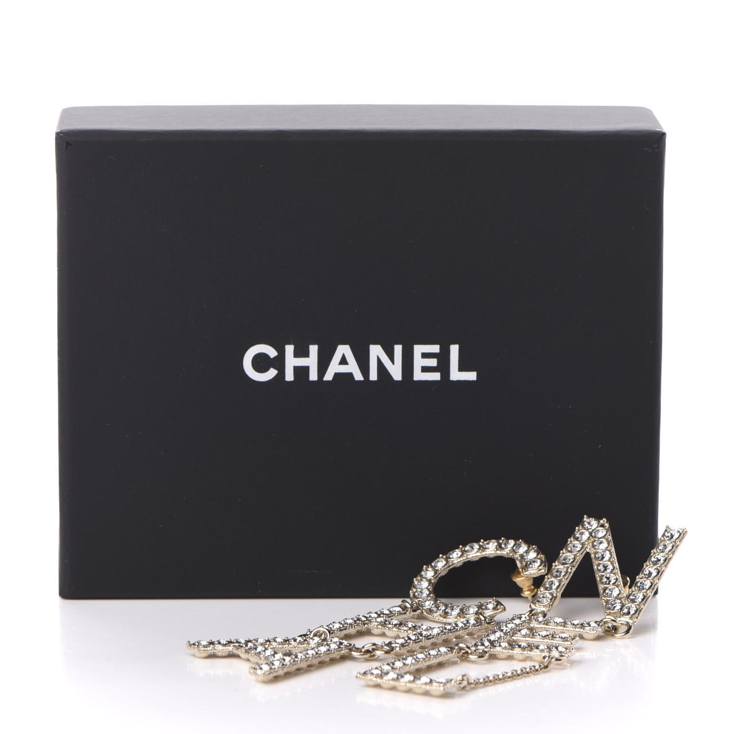 Crystal Cha-Nel Logo Drop Earrings Gold