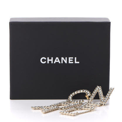 Chanel Crystal Cha-Nel Logo Drop Earrings Gold 5 of 5