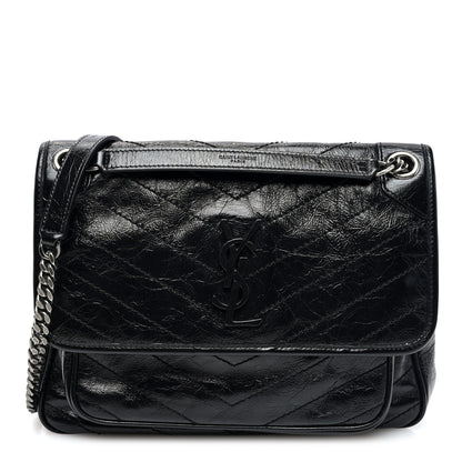 Saint Laurent Crinkled Calfskin Matelasse Monogram Medium Niki Chain Satchel Black 1 of 9