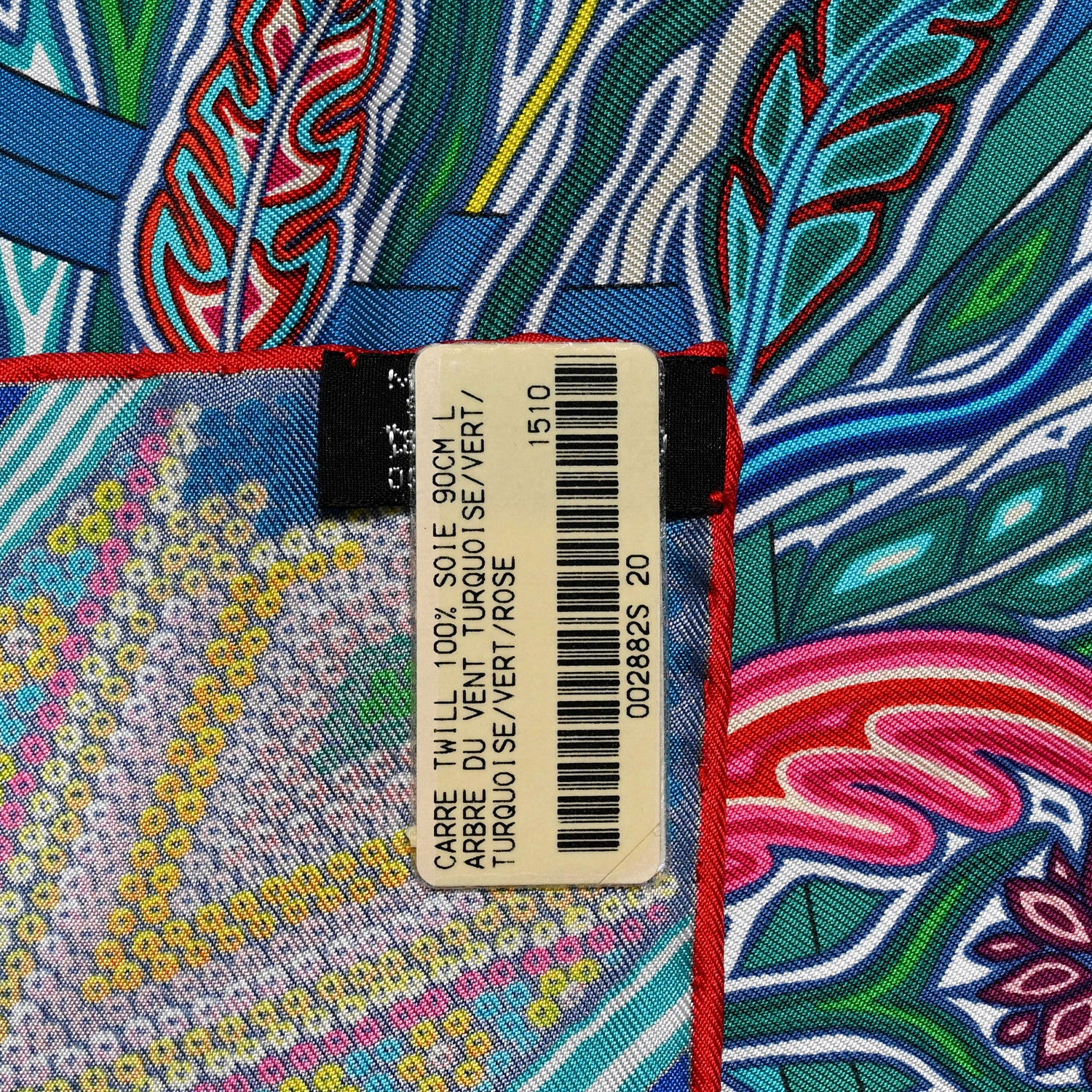 Hermes Silk Le Arbre Du Vent Scarf 90 Turquoise Vert Rose 4 of 4